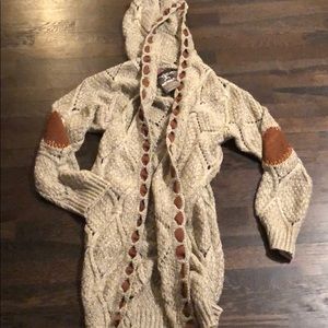 Art Walk Pol beige cardigan, hooded with suede